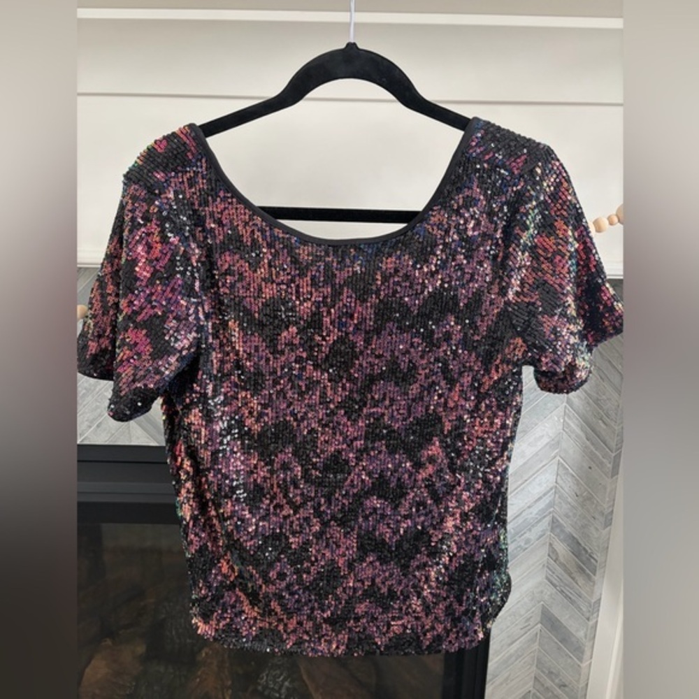 Evereve • Sanctuary Sequin Scoop Neck Tee Black S NWT